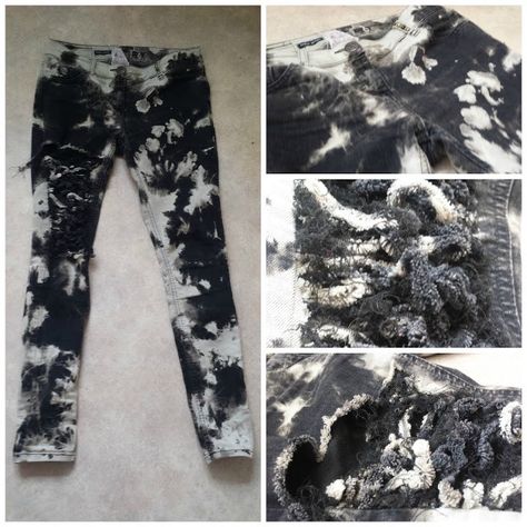 DIY BLEACH TIE DYE TUTORIAL: QUICK AND EASY REVERSE TIE DYE SHREDDED SKINNY JEANS | by set free my gypsy soul | Medium Bleach Jeans Diy Denim, Diy Bleach Tie Dye, Disco Diy, Bleach Jeans Diy, Reverse Tye Dye, Bleach Dyed Jeans, Tye Dye Jeans, Bleach Jeans, Diy Bleach