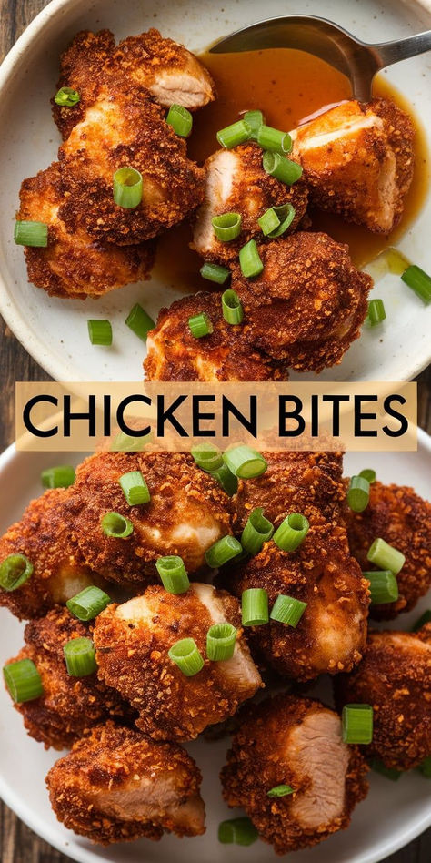 Crispy Chicken Bites.  Bite-sized, tender, and full of flavor! These crispy chicken bites are perfect for appetizers, snacks, or game day. Quick, easy, and delicious! Gluten Free Chicken Bites, Pan Fried Chicken Bites, Chicken Muffin Tin Recipes, Crispy Chicken Bites Recipes, Chicken Breast Bites Recipes, Chicken Breast Appetizers, Chicken Tender Bites, Chicken Bites In Air Fryer, Cajun Chicken Bites