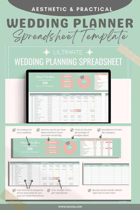 Wedding Planning Made Easy: Top Aesthetic Wedding Planner Spreadsheet Templates. Streamline Your Wedding Prep and Organize Your Big Day With Practical Planner Spreadsheets! — DIAxNA undateddigitalplanner #weddingonabudget #financeplanner #undated... Wedding Excel Spreadsheets, Wedding Spreadsheet Templates, Wedding Planner Aesthetic, Wedding Planner Templates, Wedding Planner Spreadsheet, Wedding Spreadsheet, Wedding Planning Spreadsheet, Wedding Planning Templates, Free Wedding Planner Printables