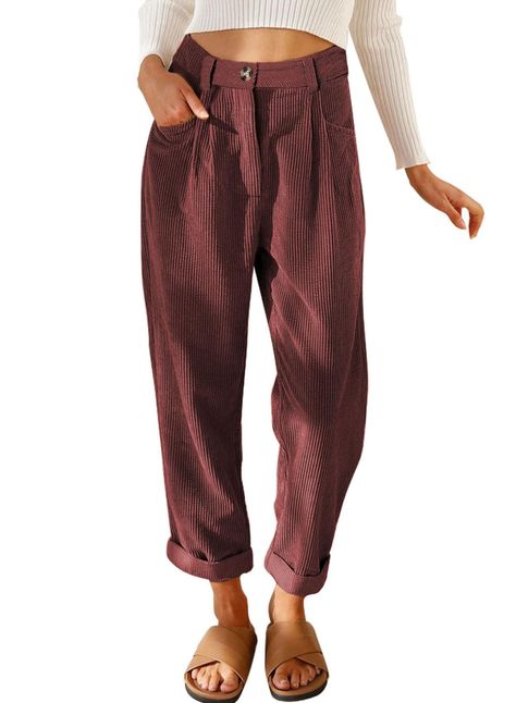 PRICES MAY VARY. Comfy Material: Super comfy, soft and breathable. Features: Super soft and comfortable corduroy Pants. Stylish high waisted Pants you can dress up or down easily. Zipper closure makes it easy to put on and take off. Easy to wear and suitable for most people's body type. They look great rolled down or up at the ankle. Convenient Side Pockets: Side pockets are deep and good enough to hold your hands, phone, wallet, keys,etc. Occasions & Match: You can dress up or dress down with t High Waisted Straight Leg Pants, Sweatpants Style, Pants Loose, Pants With Pockets, Straight Trousers, Vintage Pants, Tops Fall, Streetwear Women, Corduroy Pants