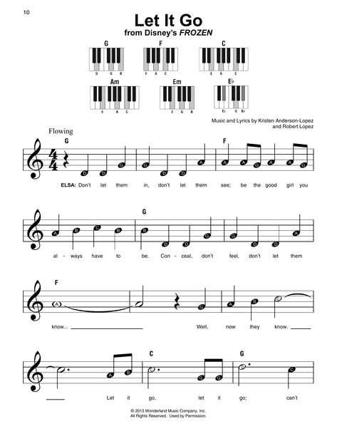 Download and Print Let It Go (from Frozen) sheet music for Super Easy Piano by Idina Menzel from Sheet Music Direct. Keyboard Noten, Piano Songs Sheet Music, Sheet Music With Letters, Piano Sheet Music Letters, Piano Music Easy, Beginner Piano Music, Piano Notes Songs, Clarinet Music, Song Notes