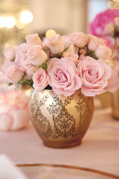 Moms 60th, Gold Vases, Gold Baby Showers, Rose Cottage, Pink Baby Shower, 80th Birthday, Floral Centerpieces, Love Flowers, Pretty Flowers