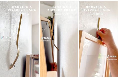 Try This Super Easy Hack for Hanging Pictures With a Fork Painting Walls Tips, Metal Roof Installation, Hang A Picture, Laundry Room Update, Mounting Putty, Paint Trays, Professional Painters, Hanging Frames, Family Handyman