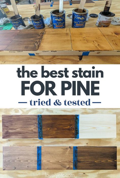 Staining pine with a beautiful, even finish can be a difficult task. But it's much easier when you use the best stain for pine. I tested oil-based stains, water-based stains, and gel stains to see which ones actually give the best color on pine wood. Find out which stain works best so your next pine project turns out absolutely beautiful. Color Stains For Wood, Best Wood Stains For Rustic Look, Minwax Stain Colors On Pine Wood, Different Wood Stain Colors, Stain Colors For Pine Wood Furniture, Colors Of Stains For Wood, Pine Stain Colors Wood, Wood Shelf Stain Colors, Varathane Special Walnut Stain