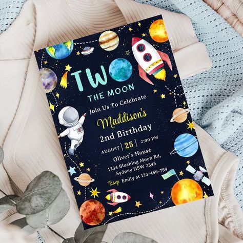 $2.92 | Two The Moon Outer Space Blue 2nd Birthday Party - space birthday invitation, blast offs, pace ship, space invitation, space birthday, space party, outer space space birthday party, first trip around the sun, modern space party, galaxy party Space 4th Birthday Party, Reach Four The Stars Boy Birthday, Reach 4 The Stars Birthday, 4th Birthday Party For Boys Theme, Luke Duke, 4th Birthday Party For Boys, Birthday Moon, Planet Birthday, Two The Moon