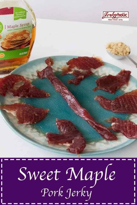 Sweet Maple Pork Jerky Pork Jerky Recipe Dehydrator, Jerky Marinades, Pork Jerky Recipe, Dehydrator Snacks, Jerky Recipes Dehydrator, Deer Jerky Recipe, Venison Jerky Recipe, Jerkey Recipes, Maple Pork