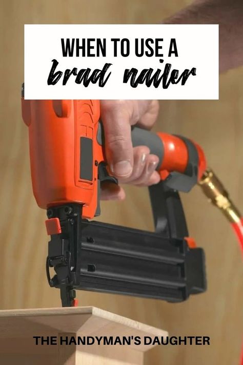 When should you use a brad nailer? Curious about the differences between a brad nailer vs pin nailer? Not sure which tool to grab for your next project? Find out the differences between a brad nailer and pin nailer in this complete beginner's guide. Cnc Furniture Plans, Brad Nailer, Essential Woodworking Tools, Carpentry Skills, Small Woodworking Projects, Carpentry Diy, Wood Shop Projects, Beginner Woodworking Projects, Wood Working For Beginners