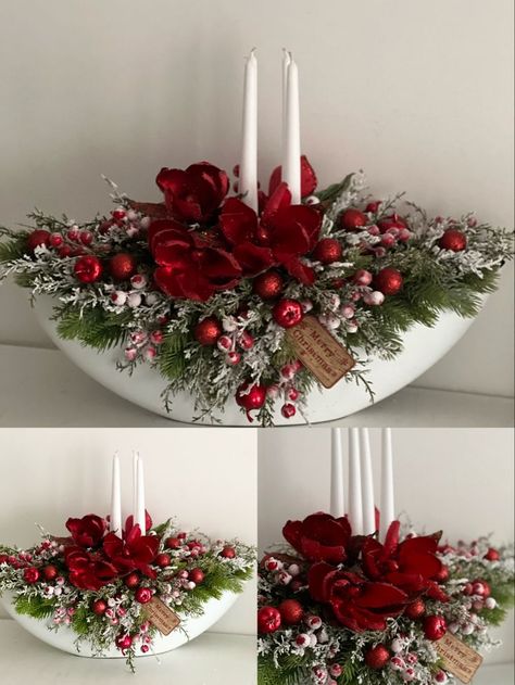 Christmas Flower Arrangements Ideas, Flower Arrangements Ideas, Julkransar Diy, Winter Flower Arrangements, Winter Floral Arrangements, Christmas Decorations Centerpiece, Christmas Centers, Christmas Candle Decorations, Christmas Flower Arrangements