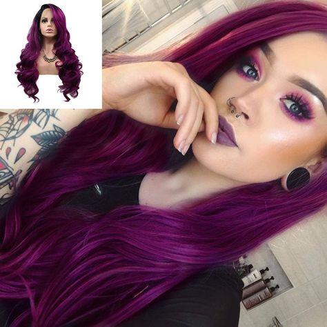 Electric Purple Hair, Purple Hair Ideas, Hair Ideas For Women, Contour With Eyeshadow, Electric Purple, Vivid Hair Color, Balayage Ombré, Neon Nights, Whimsical Wonderland