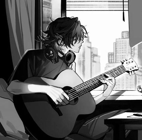 Scaramouche Guitar, Yugo Asuma, Guitar Guy, Guitar Illustration, Guitar Boy, Guitar Drawing, Boy Icon, Gear Art, Naruto Sketch