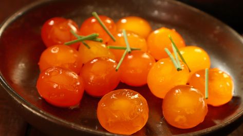 Hot Honey Cured Egg Yolks, Honey Cured Egg Yolks, Honey Pearls, Salt Cured Egg Yolks, Yolk Recipes, Eggs Aesthetic, Honey Tasting, Tulsa King, Egg Yolk Recipes