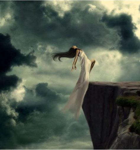 Fall From Grace Girl Falling Off Cliff, Hair Blowing In The Wind, New Jack City, Blowing In The Wind, Dark Angels, Fall From Grace, Arte Fantasy, Gothic Art, Girl Falling