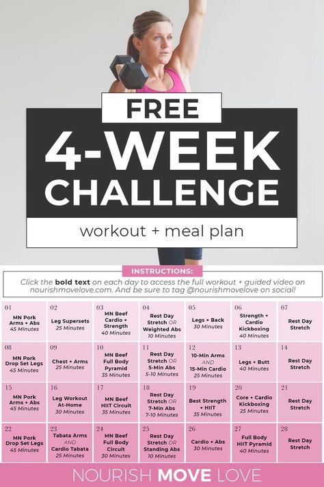 Download your FREE Monthly Workout Plan PDF! A 4-week workout challenge designed to build strength and burn fat at home. Daily guided workout videos ranging from 20-40 minutes a day, 5-6 days a week. All you need is a set of dumbbells. AND this free monthly workout plan includes a 4-Week Healthy Eating Meal Plan! From upper body sculpt workouts to lower body power lifting and core conditioning - this monthly workout plan hits every muscle in the body. Pregnancy Ab Workout, Core Conditioning, Cardio Kickboxing Workout, 4 Week Workout Plan, Full Body Strength Workout, Monthly Workout Plan, Full Body Workout Plan, Nourish Move Love, 75 Soft