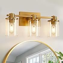 Brass Bathroom Lighting, Farmhouse Wall Lighting, Brass Vanity Light, Light Fixtures Bathroom Vanity, Vanity Light Fixtures, Bathroom Vanity Light, Bathroom Light, Gold Bathroom, Modern Wall Sconces