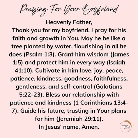 Prayer for boyfriend Bedtime Prayer For Couples, Praying Over Your Relationship, Prayers For Significant Other, Praying For Boyfriend, Couple Prayers Relationships, Prayer For Future Boyfriend, Praying For My Boyfriend, Prayers For Boyfriend Relationships, Prayer For Boyfriend Strength