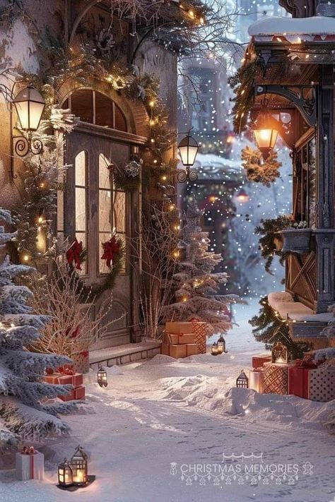 Classic Christmas Images, Christmas Scenery Pictures Holidays, Vintage Christmas Paintings, Beautiful Christmas Scenes, Winter Christmas Scenes, Christmas Scenery, Vintage Christmas Images, Christmas Town, Christmas Time Is Here