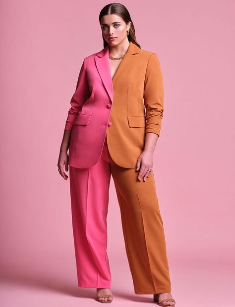 colorblock suit Plus Size Pant Suits, Plus Size Business, Colorblock Pants, Women Suits Wedding, Plus Size Suits, Business Professional, Plus Size Pants, Swimsuits For All, Straight Pants