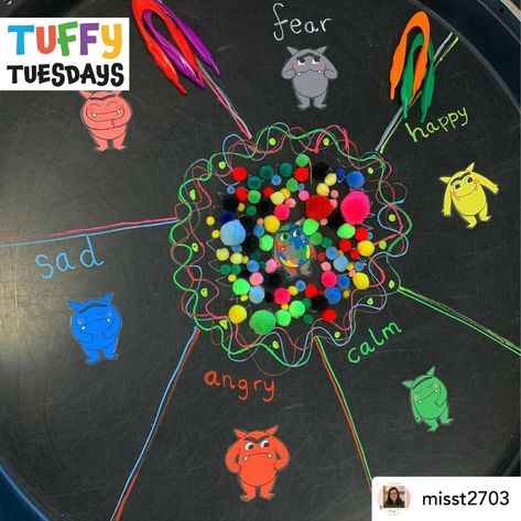 Pshe Eyfs Activities, Sensory Activities Tuff Tray, Eyfs Wellbeing Activities, Monster Tuff Tray Ideas, Early Years Creative Activities, First Day Of School Tuff Tray Ideas, Tuff Tray Ideas All About Me, Autumn Tuff Tray Activities, Feelings Tuff Tray