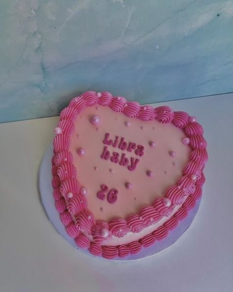 Vintage Buttercream Cake Pink, Heart Shaped 18th Birthday Cake, Heart Shaped Libra Cake, Cute Heart Cakes Aesthetic, Pink Heart Bday Cake, Libra Bday Cake, Baby Pink Heart Cake, Libra Heart Cake, 21st Birthday Heart Cake