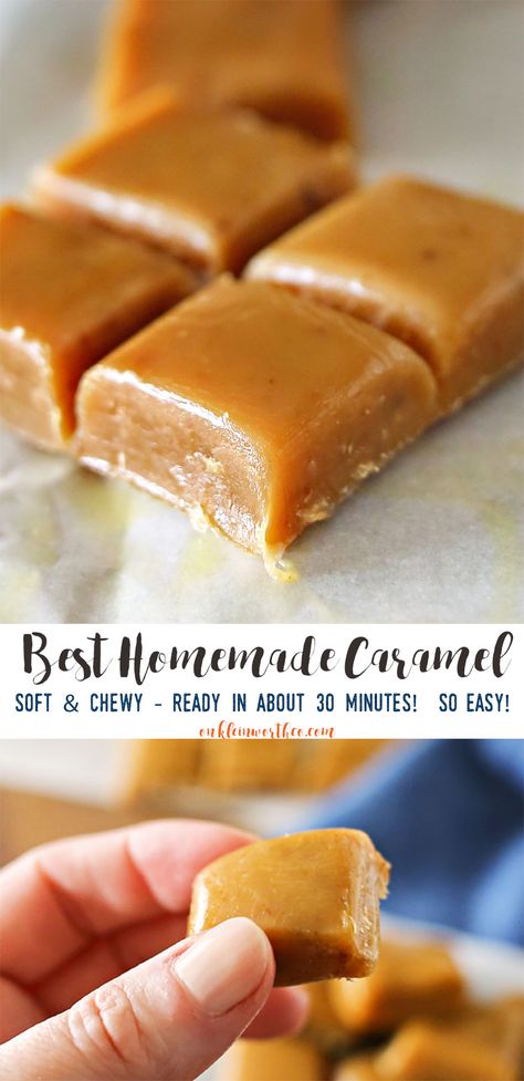 Best Homemade Caramel RECIPE is perfect for making caramel apples & all… Homemade Caramel Recipes, Making Caramel, Fudge Candy, Holiday Candies, Yummy Candy, Caramel Recipe, Coconut Dessert, Pane Dolce, How To Make Caramel