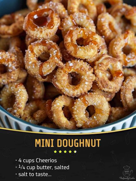 Anthony Bourdain Community ! | Mini Doughnut Hot Buttered Cheerios (Fried Cheerios) a fantastic sweet and salty treat that will remind you of your favorite fair food | Facebook Hot Buttered Cheerios, Buttered Cheerios, Cheerios Recipes, Fair Food, Anthony Bourdain, Sweet And Salty