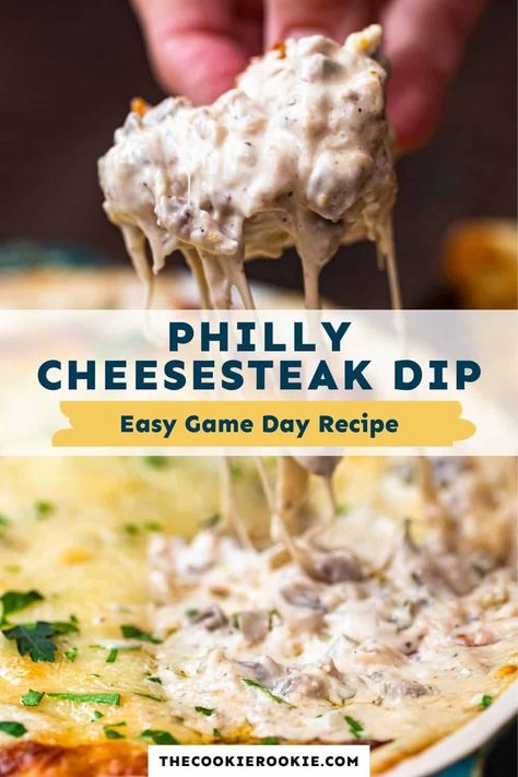 Philly Cheese Steak With Cream Cheese, Philly Cheese Steak Dip Recipe, Meat Dips Recipes, Steak Dip, Philly Cheesesteak Dip, Dip Night, Cheesesteak Dip, Breakfast Chilaquiles, Philly Cheese Steak Dip