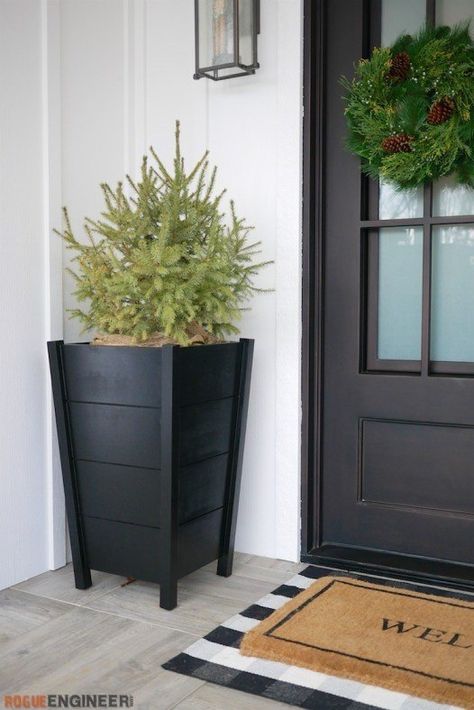 How to Build Modern Tapered Planters DIY | Hometalk Black Wooden Planters, Decorative Planters Outdoor, Diy Flower Planters, Garage Planters, Diy Cedar Planter Box, Cheap Planters, Diy Planters Outdoor, Cedar Planter Box, Diy Planter