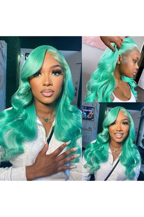 Mint Green Lace Front Wig Human Hair Spring Colored Body Wave Human Hair Wigs for Women Preplucked Hairline With Baby Hair 13x4 HD Transparent Lace Frontal Wig 26 Inches Colored Wigs, Spring Hairstyles, Halloween Coloring, Green Lace, Lace Frontal Wig, Frontal Wigs, Body Wave, Spring Colors, Lace Frontal