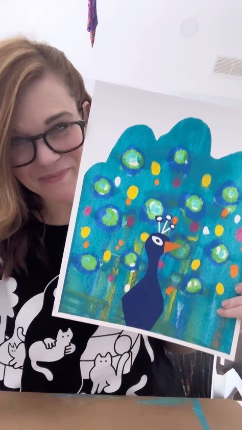 I love making scraper paintings so much! This is a super fun thing to do with kids, and a peacock is the perfect subject because you really… | Instagram Andrea Nelson Art, Kindergarten Drawing, Abstract Peacock, Robert Maxwell, Scrape Painting, Peacock Crafts, Kindergarten Art Lessons, Abstract Painting Diy, Canvas Art Projects