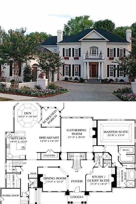 Colonial House Floor Plans, Georgian House Plans, Southern Colonial House Plans, Colonial Style House Plans, 5 Bedroom House Plans, Colonial Mansion, Colonial House Plans, House Plans Mansion, Two Story House Plans