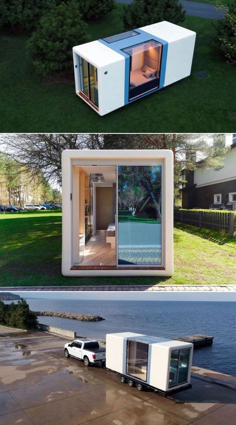 Tiny House Design Exterior, Portable Tiny House, Interior Beach House, Contemporary Tiny House, Tiny House Mobile, Mobile Tiny House, Inside Tiny Houses, Tiny House Designs, Pre Fab Tiny House