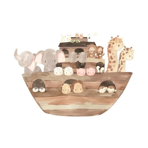 Vector noah's ark watercolor illustratio... | Premium Vector #Freepik #vector #cute-watercolor #watercolor-animals #watercolor-baby #baby-animals Noahs Ark Nursery, Baby Animal Prints Nursery, Playroom Wall Decals, Kids Room Wall Decals, Noah S Ark, Baby Posters, Nursery Decals, Nursery Wall Stickers, Baby Animal Prints