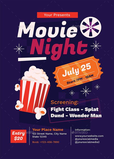 Movie Night At School Ideas, Movie Flyer, Movie Night Poster Ideas, Movie Event Poster, Photo Poster Ideas, Movie Night Graphic, Movie Night Poster Design, Movie Night Flyer Design, Movie Night Poster Template