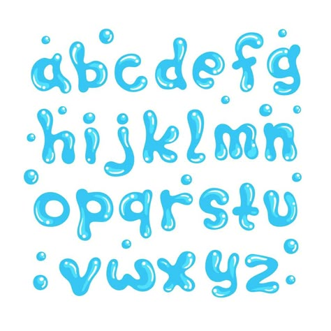 Water Alphabet Water Alphabet, Cute Fonts Alphabet, Alfabet Font, Bubble Letter Fonts, Font Bubble, Typography Alphabet, Drawing Letters, Aesthetic Fonts, Lettering Alphabet Fonts