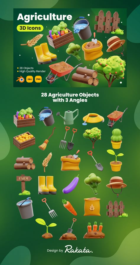 Agriculture 3D Icons — 3D Assets on UI8 Blender Assets, Farm Map, 3d Game Assets, 3d Modeling Tutorial, Blender Models, Building Icon, Doodle Icon, Game Props, Design Presentation