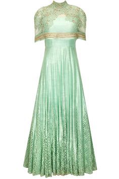 Mint green anarkali with attached cape available only at Pernia's Pop-up Shop. Mint Green Anarkali, Wedding Exhibition, Cape Dresses, Ridhima Bhasin, Green Anarkali, Choli Dress, Indian Colours, Wedding Clothes, Wedding Site