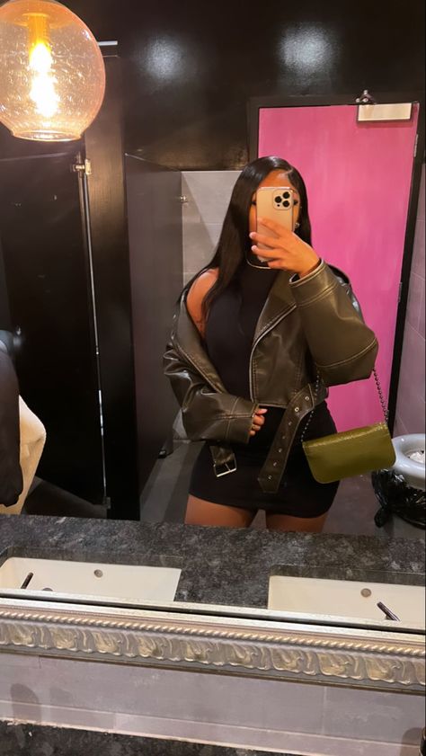 Alisha Chanel, Going Out To Eat Outfits, Leather Jacket Outfit Black Women, Birthday Fits Black Women, Drinks Outfit Evening, Zara Leather Jacket, Leather Jacket Outfits, Cute Swag Outfits