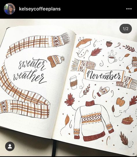 20 Winter Wonderland-Inspired Bullet Journal Spreads Bullet Journal Novembre, Winter Bullet Journal, November Bullet Journal, December Bullet Journal, Bullet Journal 2020, Bullet Journal Spreads, Bullet Journal Cover Page, Journal Spreads, Bullet Journal Notebook