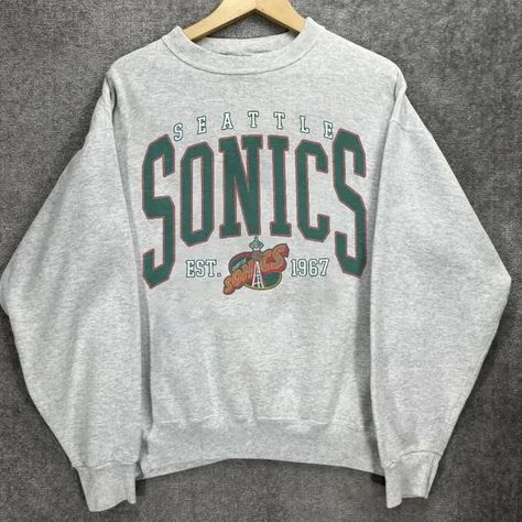 Vintage Nba Sweatshirt, Seattle Supersonics, Basketball Sweatshirts, Nba Shirts, Basketball Fans, Basketball Shirts, Game Day Shirts, Casual Sweatshirt, Sports Shirts