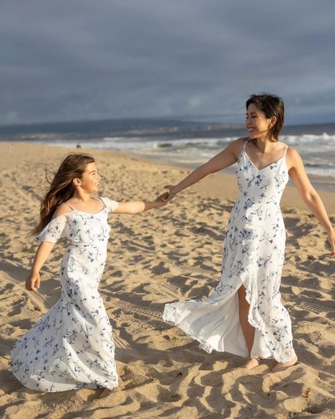 Proof that our dresses are just as beautiful off the aisle as they are on the aisle! Modeled by our COO, Cat, and her daughter 🥹 (Fun fact: She's the model for our junior bridesmaid dresses!). Styles shown: Janie chiffon jr. bridesmaid dress and Theresa chiffon bridesmaid dress in Blue Le Fleur. 💙 Junior Bridesmaid Dresses Beach Wedding, Floral Junior Bridesmaid Dresses, Junior Bridesmaid Dresses Sliver, Jr Bridesmaid Dresses, Bridesmaid Dresses Styles, Birdy Grey Sea Glass Bridesmaid, Junior Bridesmaid Dresses Jj'shouse, Flattering Bridesmaid Dresses, Middle School Dance