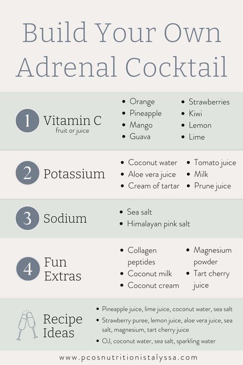 If you're feeling stressed, or if you know you have high cortisol levels, you may want to consider a cortisol mocktail. This adrenal cocktail guide is what you need. Plus, grab my 6 favorite adrenal cocktail recipes that taste delicious! In addition to other self-care practices, it will help with stress relief in no time! Nighttime Adrenal Cocktail, Postpartum Adrenal Cocktail, Cortisol Detox Recipes, How To Raise Cortisol Levels, Adrenal Cocktail Recipe Coconut Water, Homemade Cortisol Cocktail, Adrenaline Cocktail, High Cortisol Cocktail, What Is Cortisol