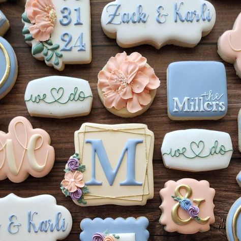 Kassy's Cookies on Instagram: "Happy Wedding Day Zack & Karli! 💙 . . . . #wedding #weddingday #bride #groom #mrandmrs #married #love #ido #cookies #sugarcookies #decoratedsugarcookies #sweets #baking #cookie #bake #baker #bakersofinstagram #dessert #cleveland #akron #medina #ohio #neohio #lodiohio #kassyscookies" Wedding Table Cookies, Wedding Theme Cookies, Wedding Rehearsal Cookies, 40th Anniversary Cookies, Wedding Sugar Cookies, Wedding Cookies Decorated, Wedding Shower Cookies, Anniversary Cookies, Engagement Cookies