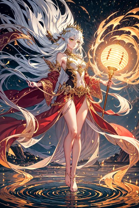 "Unveil the mystery of the night with this opulent digital painting of a sorceress in red, beneath a full moon. Adorned with glowing runes & silver crown, her emerald eyes enchant amidst ancient ruins. A scene of magic & power—perfect for your fantasy collection. Dive into the ethereal beauty!" Sorceress Art, Demon God, Enchanted Characters, Anime Elf, One Punch Man Manga, Queen Anime, Ancient Chinese Art, Emerald Eyes, Pix Art