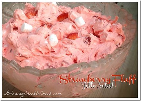 Strawberry Fluff Salad Strawberry Fluff Salad, Fruit Jello, Jello With Fruit, Strawberry Fluff, Fluff Salad, Jello Desserts, Strawberry Jello, Jello Salad, Jello Recipes