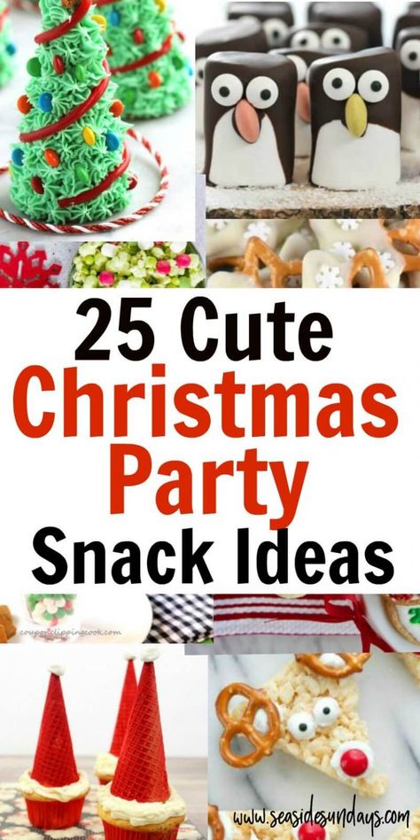 Christmas Party Snacks for kids - these cute snack ideas are perfect for a holiday party or Christmas party at school. If you are looking for an easy Christmas snack to make for preschoolers, check out this list of amazing treat ideas from snowmen cupcakes to jello cups and rice krispie treats in different shapes. Christmas Party Snacks For Kids, Cute Christmas Snacks, Cute Snack Ideas, Christmas Party At School, Party Snacks For Kids, Christmas Snacks For Kids, Kindergarten Christmas Party, Preschool Christmas Party, Holiday Party Snacks