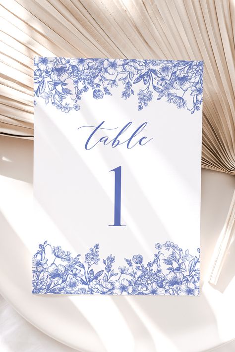 Vintage Floral Table Number, Blue Floral Wedding Table Numbers, Printable Vintage Victorian Blue Table Number Template, Table Number Sign B3 Blue Table Numbers, Wedding Table Numbers Vintage, Floral Wedding Table, Romantic Bridal Shower, Floral Table Numbers, Wedding Table Numbers Printable, Blue Floral Wedding, Numbers Printable, Shower Table