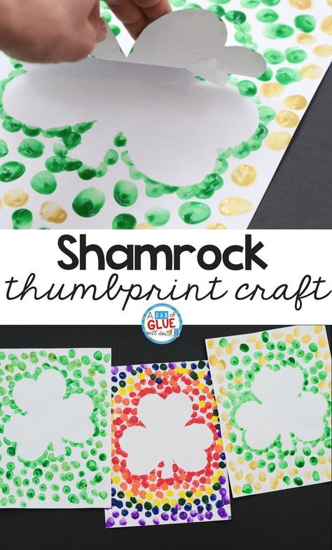 Thumbprint Crafts, Simple Art Activity, Shamrock Craft, Fete Saint Patrick, March Crafts, St Patricks Crafts, St. Patrick's Day Crafts, St Patricks Day Crafts For Kids, St Patrick Day Activities