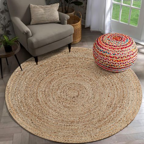 PRICES MAY VARY. Flattening Creases : To Remove Temporary Creases In Your Jute Rug Caused By Packaging, Back-roll Or Reverse-roll The Rug And Lay It Flat. Creases Will Relax Naturally Over Time. Natural Color : The Natural Jute Material May Show Slight Color Variations, From Light To Deep Tones, Which May Differ From Photos. Due To The Nature Of The Product, Each Jute Rug Is Unique. CHARMING BRAIDED TEXTURE : Featuring a beautiful braided design, this Jute Round Rug effortlessly blends farmhouse Round Jute Rug, Round Living Room, Jute Round Rug, Circular Rugs, Dining Table Rug, Braided Jute Rug, Natural Boho, Round Area Rug, Natural Fiber Rugs