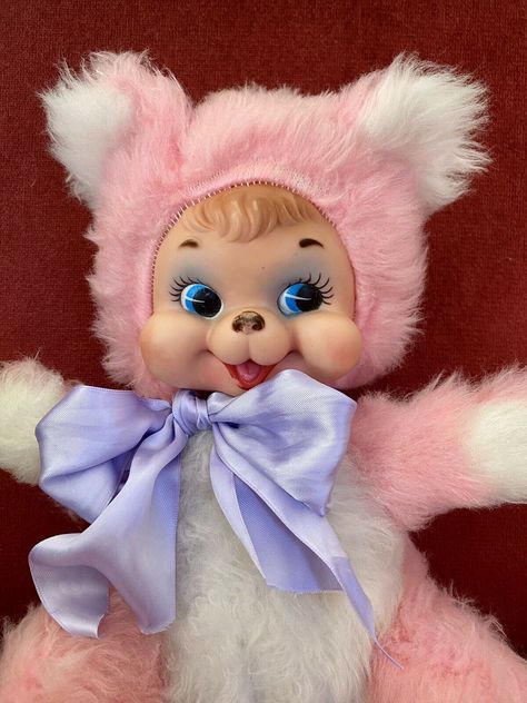 The Rushton Company Rubber Faced Teddy Bear Plush Doll Pink White 12 inches | eBay Rubber Face Plush, Rubber Face Doll, Rushton Dolls, Rushton Toys, Vintage Stuffed Animals, Animals For Sale, Rubber Face, Teddy Bear Doll, Clay Face