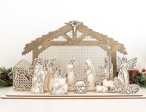 Boho Christmas Decor, Jesus Birthday, Custom Metal Art, Laser Cut Wood Crafts, Laser Engraved Ideas, Nativity Ornaments, Christmas Nativity Scene, Boho Christmas, 3d Laser